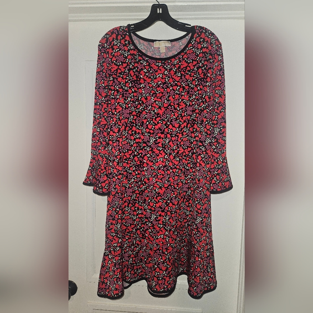 Michael Kors Pink and Black Floral Long Sleeve Dress